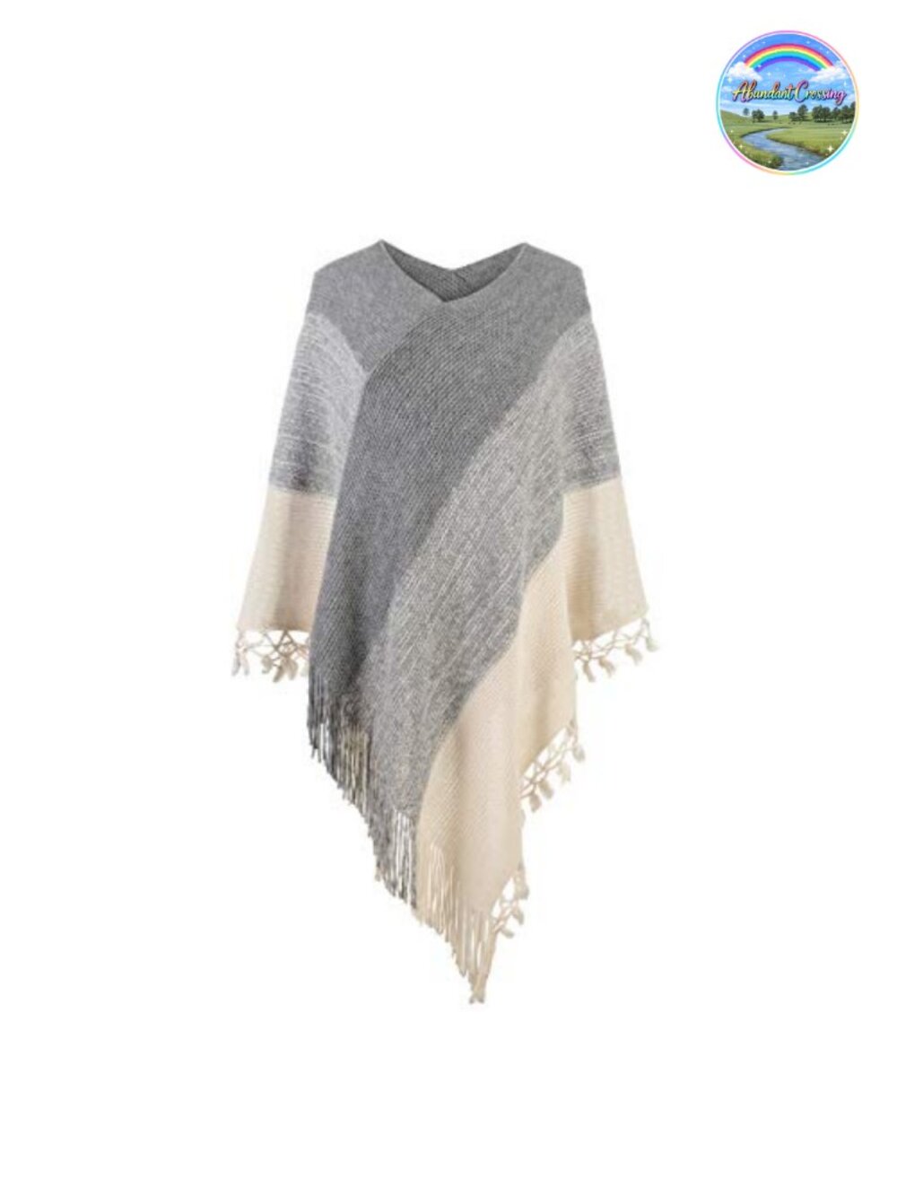 Striped Knit Poncho Tassel Fringe Wrap Shawl Sweater Cape